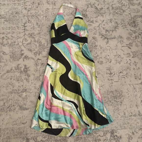 Laundry Shelli Segal Silk Vintage Y2K Dress Size 2 Disco Swirl Babydoll Retro - Picture 1 of 8